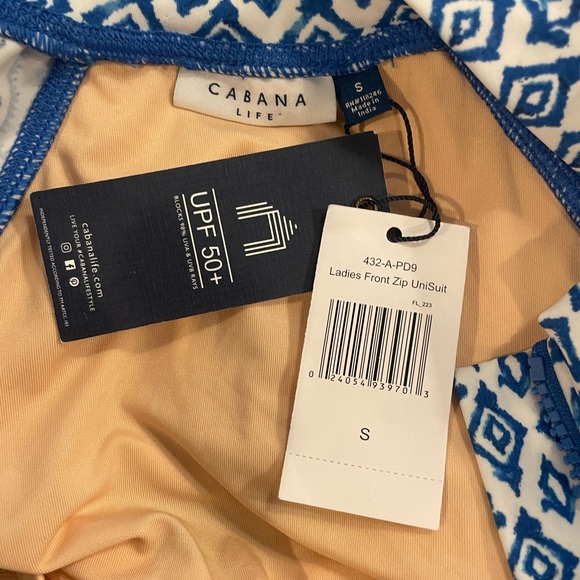 CABANA LIFE NWT UPF 50 Sun Protective zip-front unisuit in blue/white - small - Picture 5 of 6